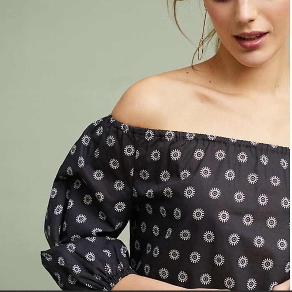 Anthropologie MAEVE Boho Cold Shoulder Dark Gray Printed 3/4 Sleeve Top Size XS